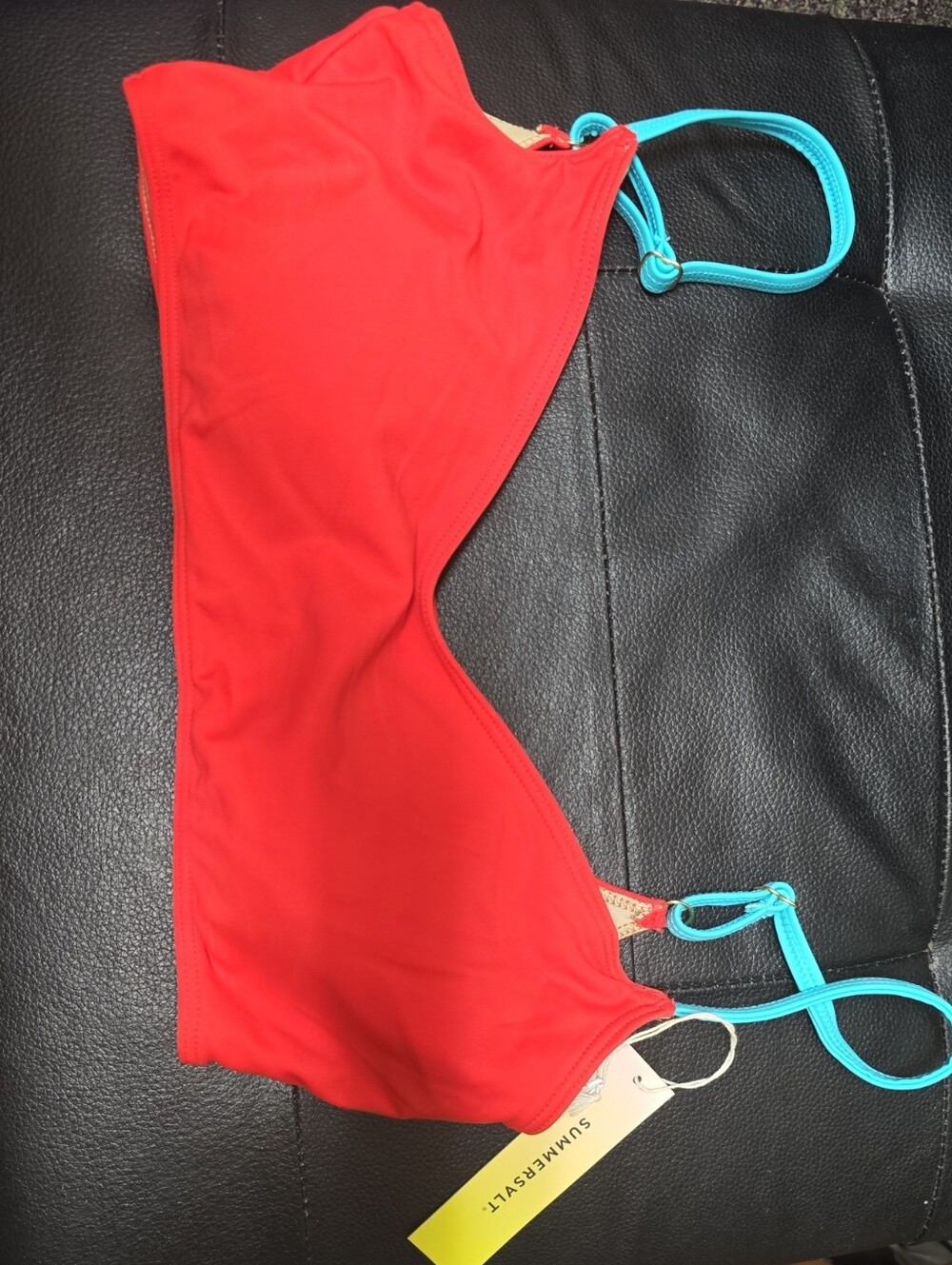 summersalt Red Bikini Top with Turquoise Straps